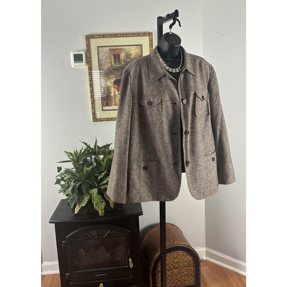 Liz Claiborne Jacket Women 18W Brown Long‎ Sleeve Lined 4 Botton 4 Pockets